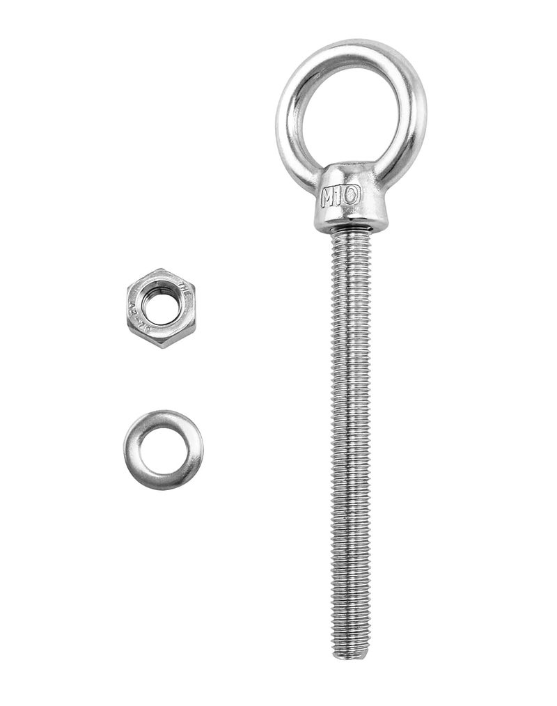 QWORK براغي عين ملولبة، عبوة 10 حبة 3/8" x 4" طويلة من الفولاذ المقاوم للصدأ من الدرجة البحرية، M10x100mm - Image 5